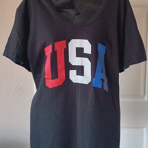 Black USA Graphic Tee - Red White Blue Lettering